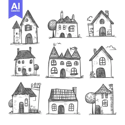 Aset premium populer: Hand-Drawn Sketches of Diverse and Whimsical Houses