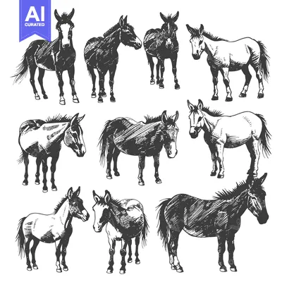 Popular premium asset: Hand-Drawn Sketches of Donkeys in Various Poses