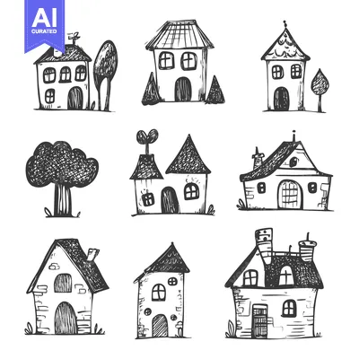 Premium design asset: Hand-Drawn Sketches of Houses and Trees