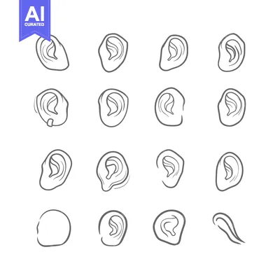Aset premium populer: Hand-Drawn Sketches of Human Ears in Various Positions and Styles
