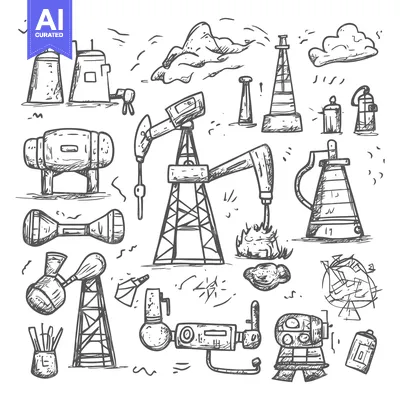 Aset premium populer: Hand-Drawn Sketches of Oil and Gas Industry Equipment