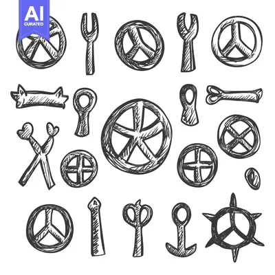 Premium design asset: Hand-Drawn Sketches of Peace Symbols and Other Objects