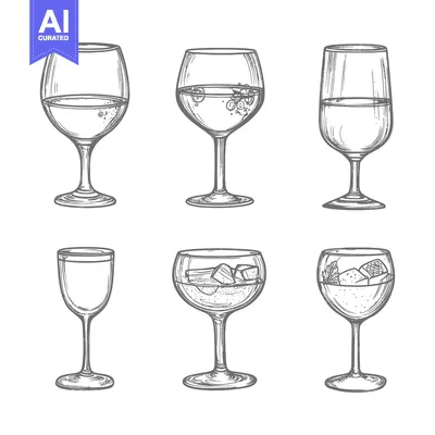 Aset premium populer: Hand-Drawn Sketches of Six Different Wine Glasses