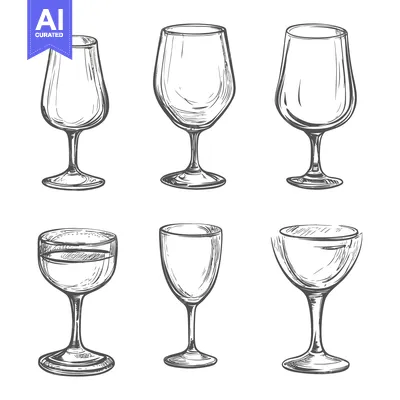 Aset premium populer: Hand-Drawn Sketches of Six Different Wine Glasses