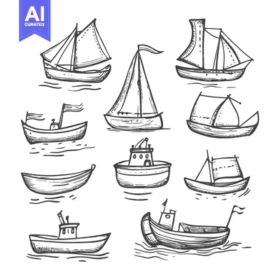 Popular premium asset: Hand-drawn Sketches of Various Boats and Sailboats