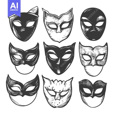 Aset desain premium: Hand-Drawn Sketches of Various Carnival Masks