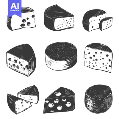 Aset premium populer: Hand Drawn Sketches of Various Cheese Types
