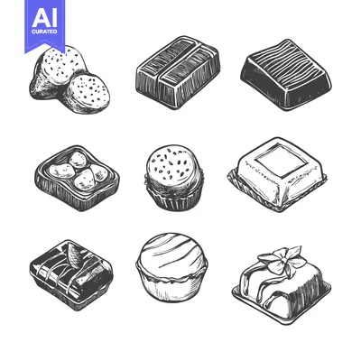 Aset desain premium: Hand-Drawn Sketches of Various Chocolate Confections
