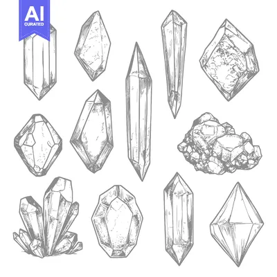 Aset desain premium: Hand-Drawn Sketches of Various Crystalline Structures