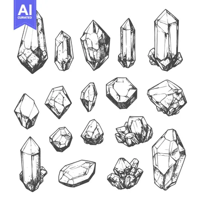 Hand-Drawn Sketches of Various Crystal Shapes