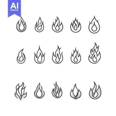 Aset desain premium: Hand-Drawn Sketches of Various Flame Shapes