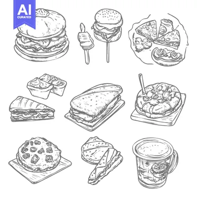 Popular premium asset: Hand-drawn Sketches of Various Food and Beverages