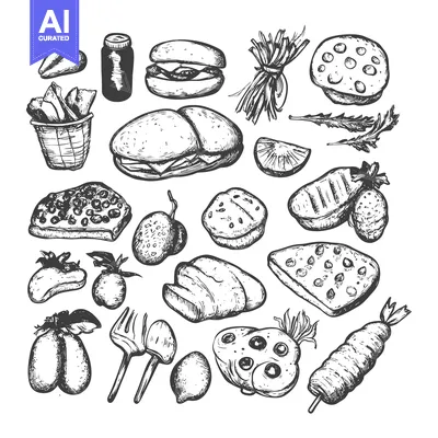 Popular premium asset: Hand-Drawn Sketches of Various Food Items