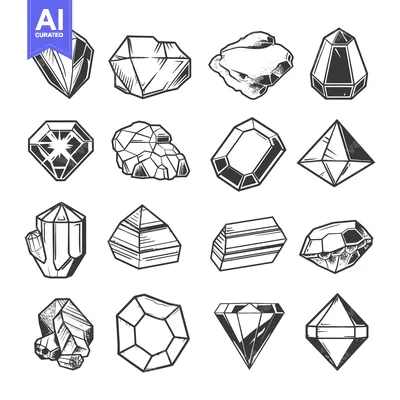Hand-Drawn Sketches of Various Gemstones and Crystals