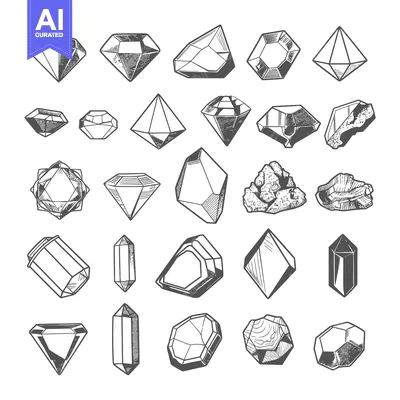 Hand-Drawn Sketches of Various Gemstones and Crystals