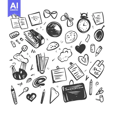 Aset premium populer: Hand-Drawn Sketches of Various Objects and Symbols