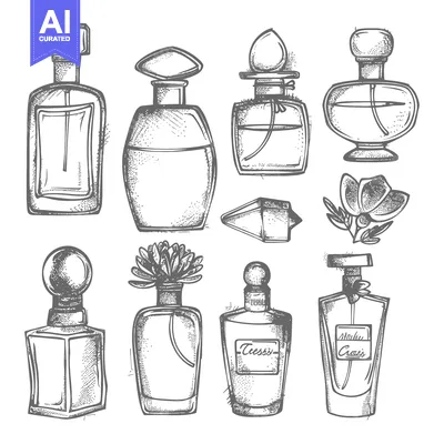 Aset premium populer: Hand-Drawn Sketches of Various Perfume Bottles