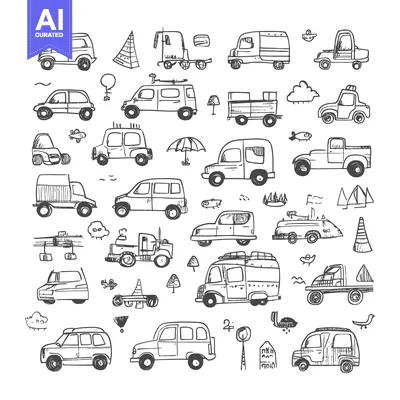 Popular premium asset: Hand-drawn sketches of various types of cars and trucks