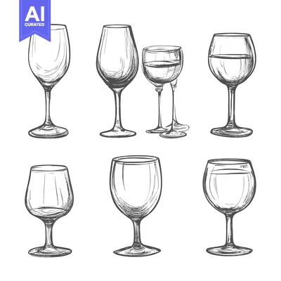 Aset desain premium: Hand-drawn sketches of various types of wine glasses