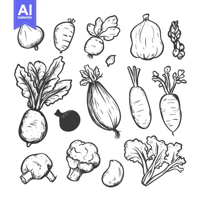 Aset desain premium: Hand-Drawn Sketches of Various Vegetables