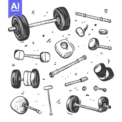 Hand-Drawn Sketches of Various Weights and Dumbbells