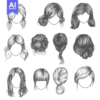 Hand-drawn Sketches of Various Women's Hairstyles