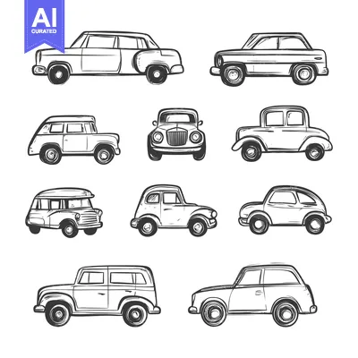 Aset premium populer: Hand-Drawn Sketches of Vintage Cars in Black and White