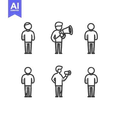 Aset premium populer: Hand-drawn Sketch Icons of People with and without a Megaphone
