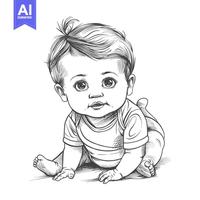 Aset premium populer: Hand-Drawn Sketch of a Baby in a Onesie Crawling on the Floor