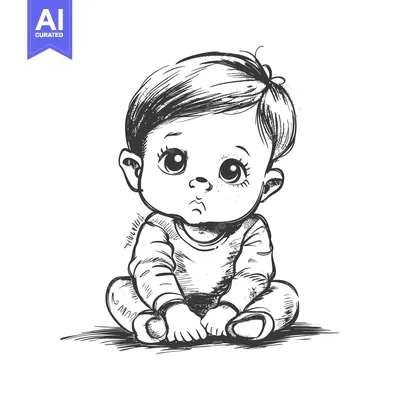Popular premium asset: Hand-drawn Sketch of a Baby Sitting with Big Eyes