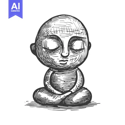 Aset desain premium: Hand-drawn sketch of a bald man in a meditative pose