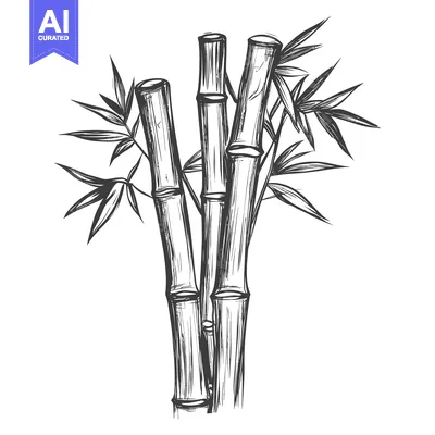 Popular premium asset: Hand-Drawn Sketch of a Bamboo Plant with Three Stalks and Leaves