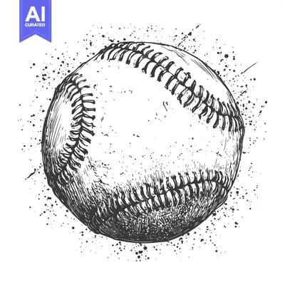 Aset desain premium: Hand-Drawn Sketch of a Baseball with Splashes of Paint