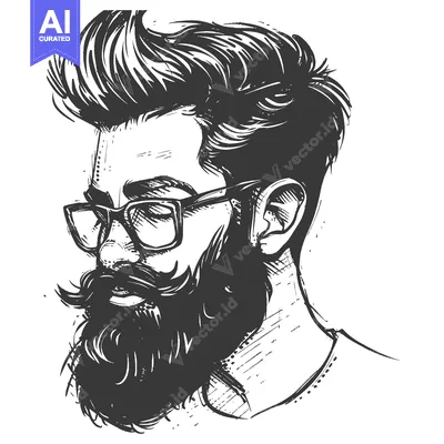 Aset premium populer: Hand-Drawn Sketch of a Bearded Man with Glasses and a Stylish Hairstyl