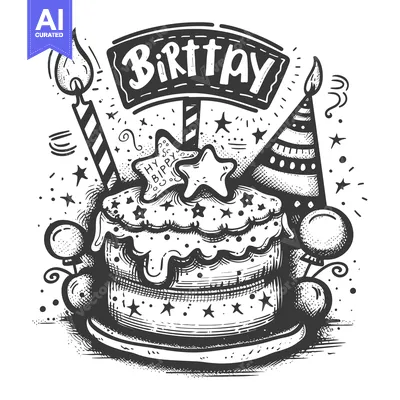 Aset premium populer: Hand-Drawn Sketch of a Birthday Cake with Decorations