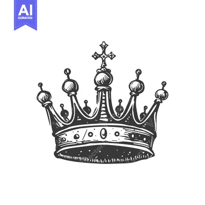 Aset premium populer: Hand-Drawn Sketch of a Black and White Crown with a Cross on Top