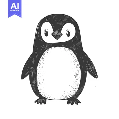 Aset desain premium: Hand-drawn sketch of a black and white penguin with big eyes