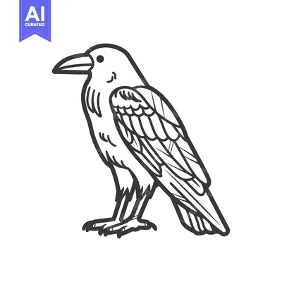 Aset desain premium: Hand-Drawn Sketch of a Black Raven Bird
