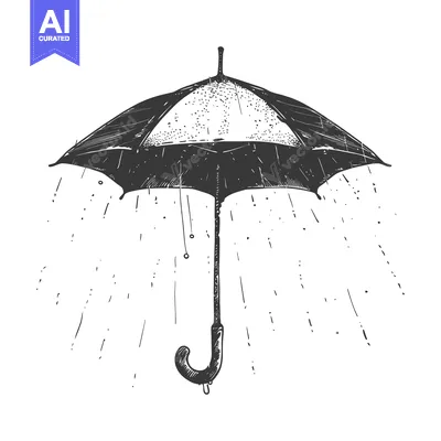 Popular premium asset: Hand-drawn sketch of a black umbrella with rain falling from it