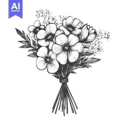 Premium design asset: Hand-drawn sketch of a bouquet of flowers with leaves and stems