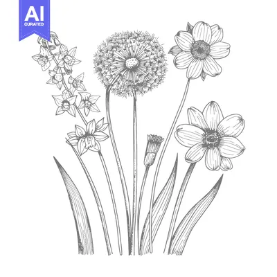 Hand-Drawn Sketch of a Bouquet of Wildflowers