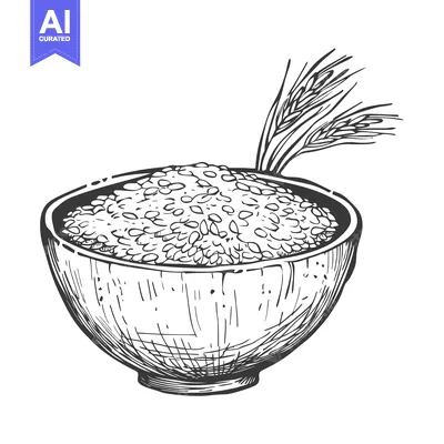 Aset desain premium: Hand-drawn sketch of a bowl filled with oats and wheat stalks