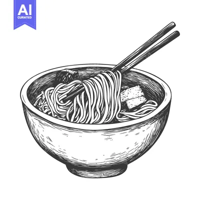 Premium design asset: Hand-Drawn Sketch of a Bowl of Noodles with Chopsticks