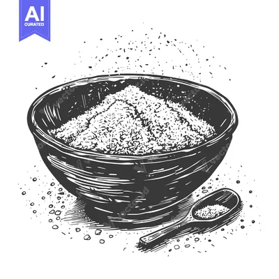 Aset premium populer: Hand-drawn sketch of a bowl of sugar with a wooden spoon
