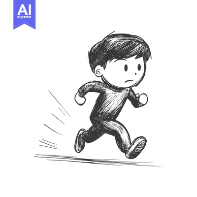 Aset premium populer: Hand-Drawn Sketch of a Boy Running with a Determined Expression