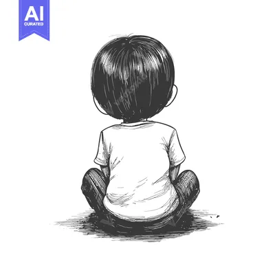 Aset premium populer: Hand-Drawn Sketch of a Boy Sitting with His Back Turned, Facing Away