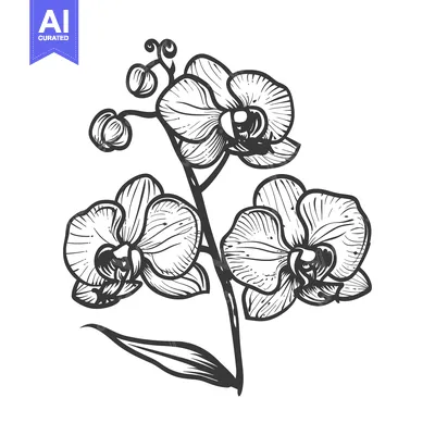 Popular premium asset: Hand-Drawn Sketch of a Branch of Three Orchid Flowers with Buds