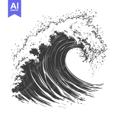 Aset desain premium: Hand-Drawn Sketch of a Breaking Ocean Wave with Whitecaps