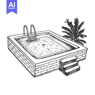 Hand-drawn sketch of a brick-lined swimming pool with a ladder and pal
