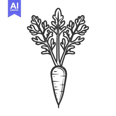 Aset desain premium: Hand-Drawn Sketch of a Carrot with Green Tops